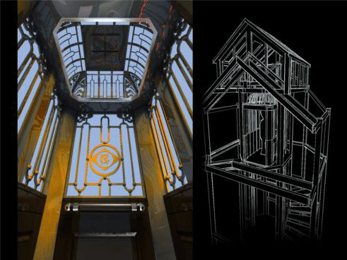 Niebaum-Coppola Winery Elevator Cab Ironwork 3D Rendering